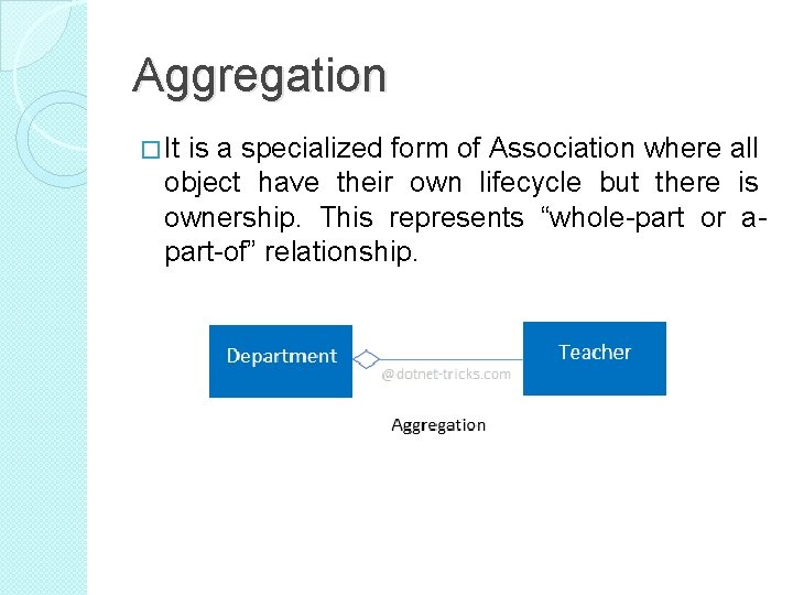 Aggregation � It is a specialized form of Association where all object have their
