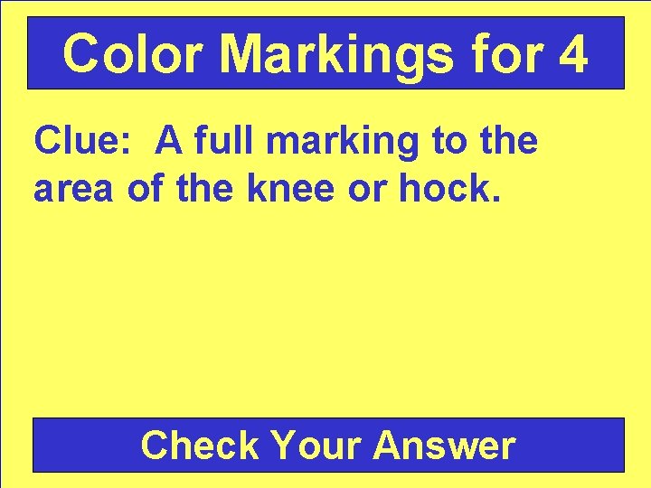 Color Markings for 4 Clue: A full marking to the area of the knee