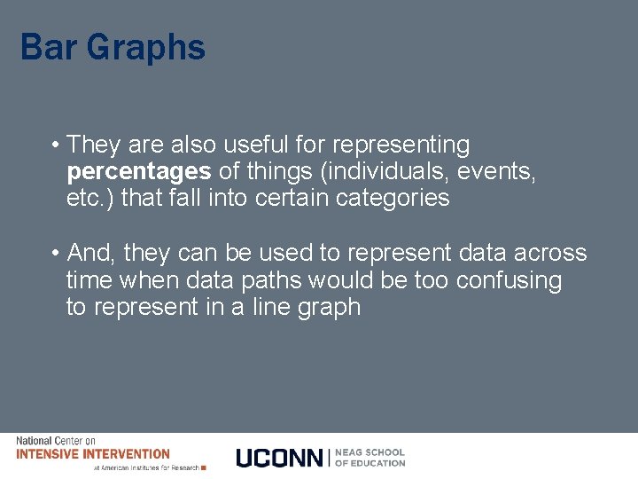 Bar Graphs • They are also useful for representing percentages of things (individuals, events,