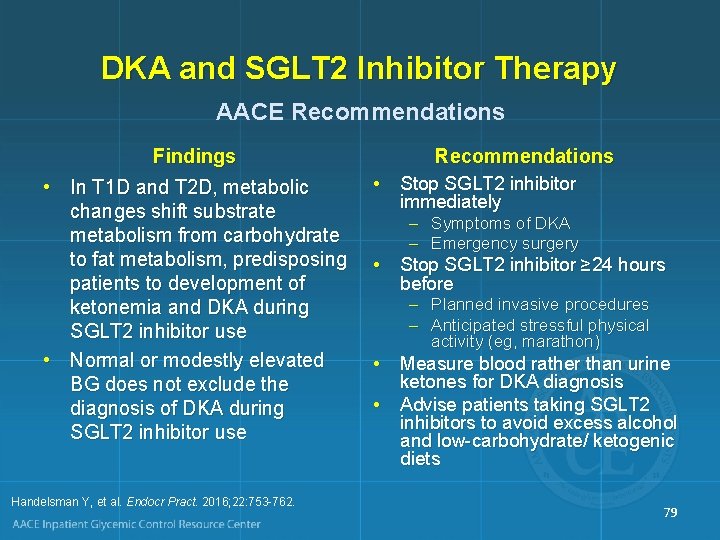 DKA and SGLT 2 Inhibitor Therapy AACE Recommendations Findings • In T 1 D