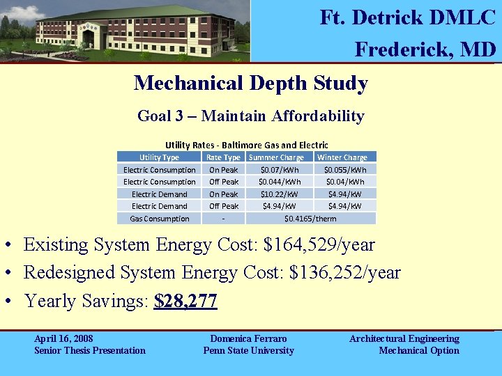 Ft. Detrick DMLC Frederick, MD Mechanical Depth Study Goal 3 – Maintain Affordability Utility Ft. Detrick DMLC Frederick, MD Mechanical Depth Study Goal 3 – Maintain Affordability Utility