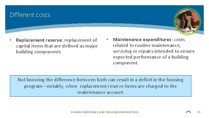 Different costs • Replacement reserve: replacement of capital items that are defined as major