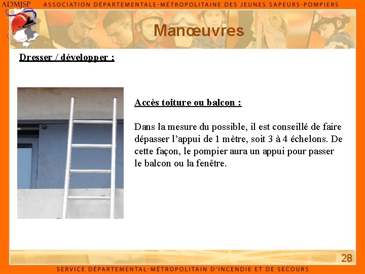 Manœuvres Dresser / développer : Accès toiture ou balcon : Dans la mesure du