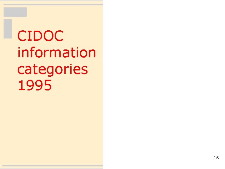 CIDOC information categories 1995 16 