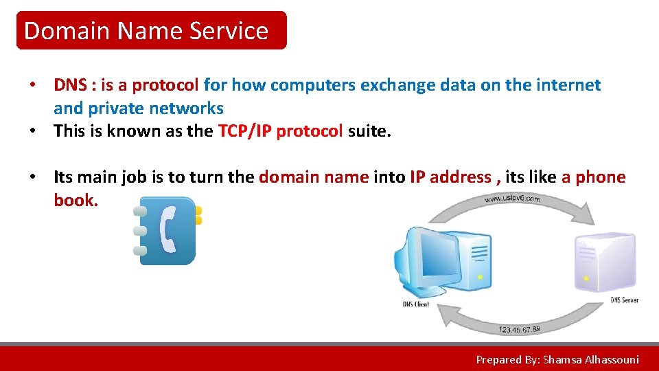 Domain Name Service • DNS : is a protocol for how computers exchange data