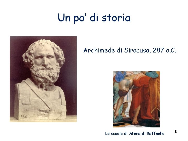 Un po’ di storia Archimede di Siracusa, 287 a. C. La scuola di Atene