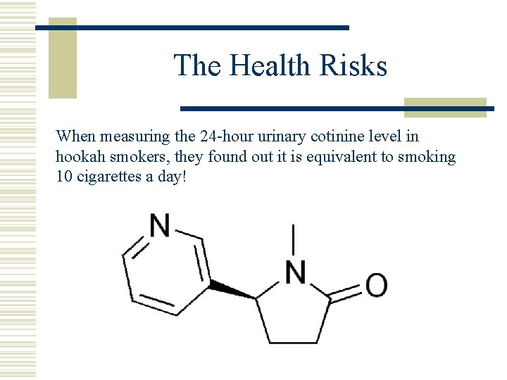 The Health Risks When measuring the 24 -hour urinary cotinine level in hookah smokers,