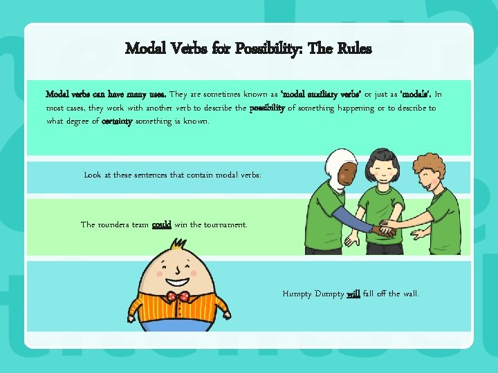 Modal Verbs for Possibility: The Rules Modal verbs can have many uses. They are