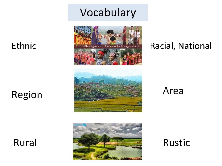 Vocabulary Ethnic Racial, National Region Area Rural Rustic 