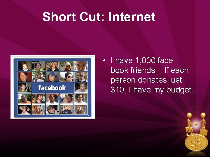 Short Cut: Internet • I have 1, 000 face book friends. If each person