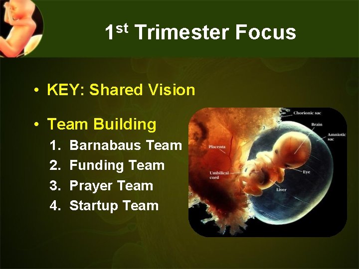 1 st Trimester Focus • KEY: Shared Vision • Team Building 1. 2. 3.