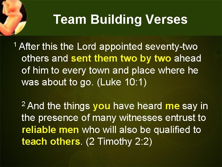 Team Building Verses 1 After this the Lord appointed seventy-two others and sent them