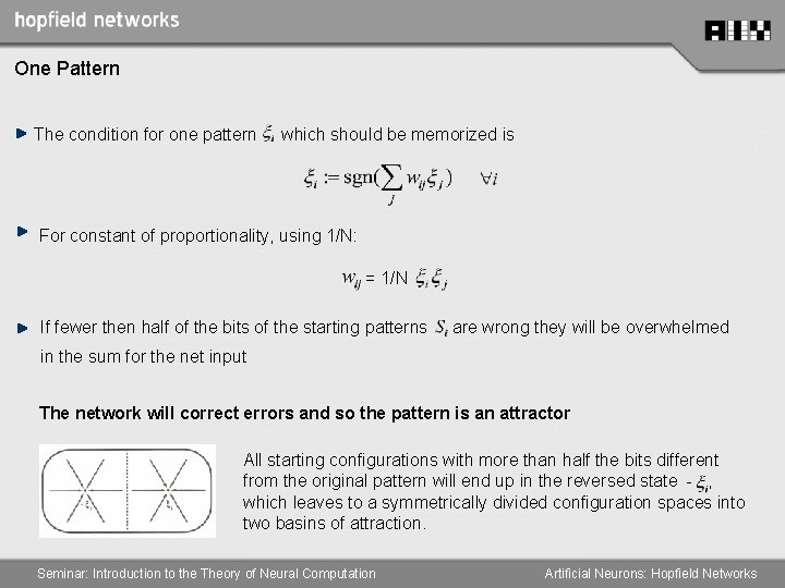One Pattern The condition for one pattern which should be memorized is For constant