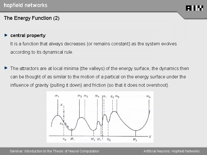 The Energy Function (2) central property: It is a function that always decreases (or