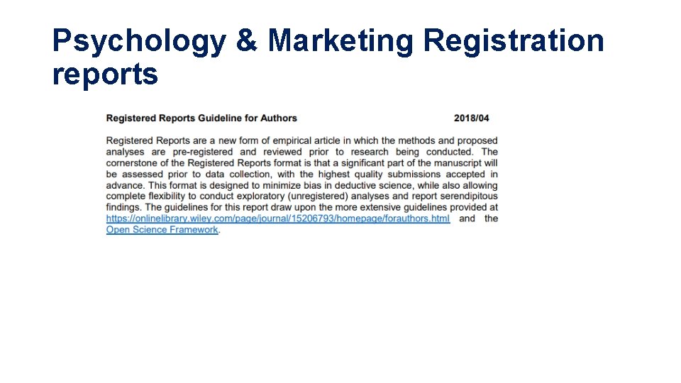 Psychology & Marketing Registration reports 