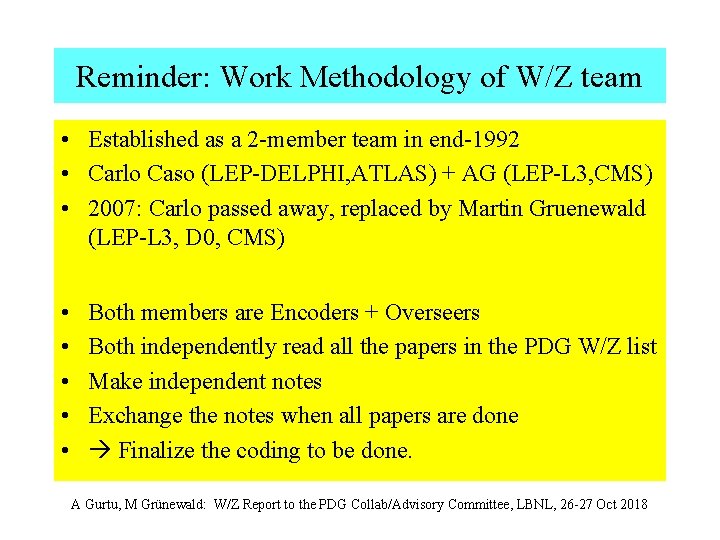 Reminder: Work Methodology of W/Z team • Established as a 2 -member team in