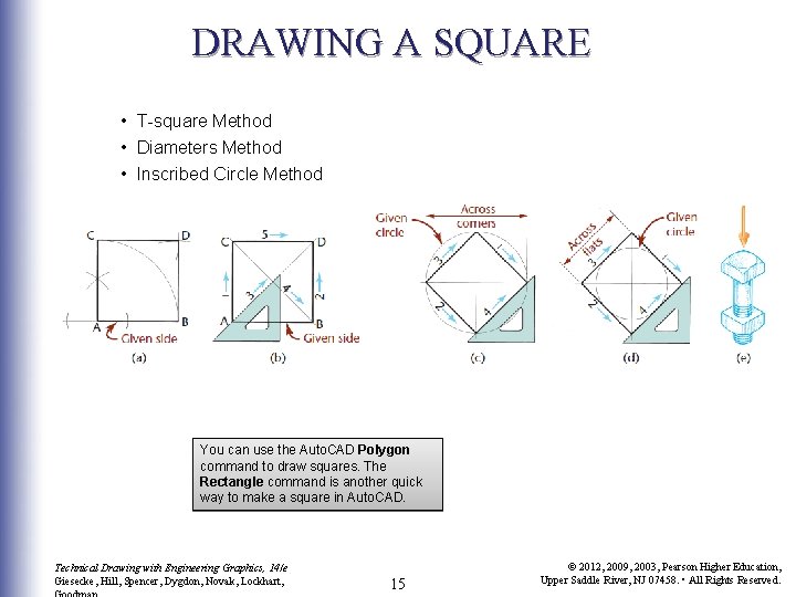 DRAWING A SQUARE • T-square Method • Diameters Method • Inscribed Circle Method You