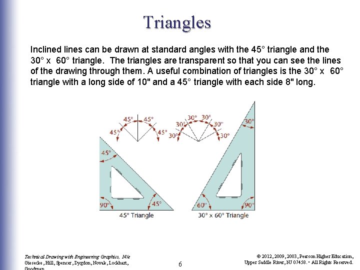 Triangles Inclined lines can be drawn at standard angles with the 45° triangle and