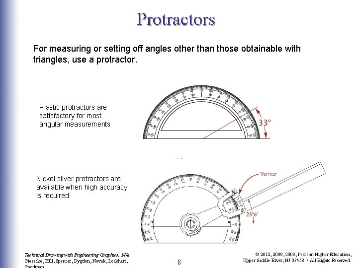 Protractors For measuring or setting off angles other than those obtainable with triangles, use