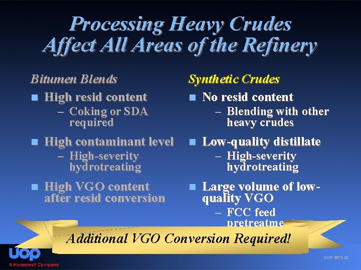 Processing Heavy Crudes Affect All Areas of the Refinery Bitumen Blends n High resid