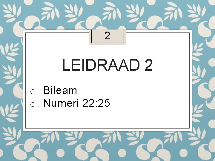2 LEIDRAAD 2 o Bileam o Numeri 22: 25 