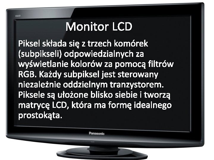 Monitor LCD Piksel składa się z trzech komórek (subpikseli) odpowiedzialnych za wyświetlanie kolorów za