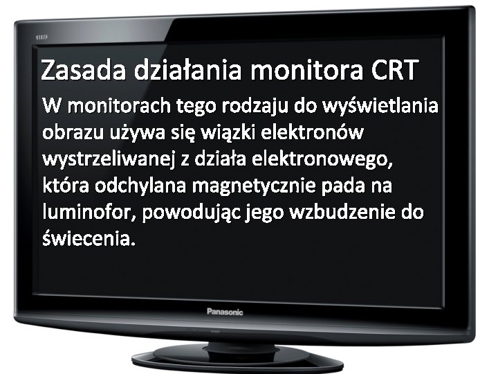 Zasada działania monitora CRT W monitorach tego rodzaju do wyświetlania obrazu używa się wiązki