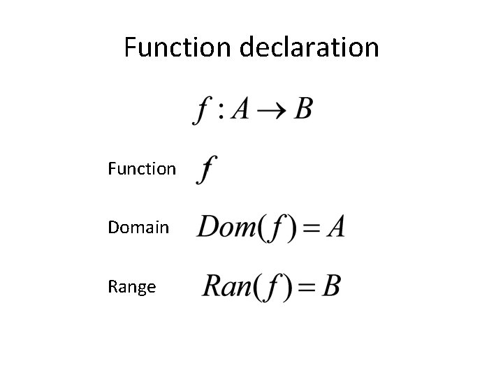 Function declaration Function Domain Range 