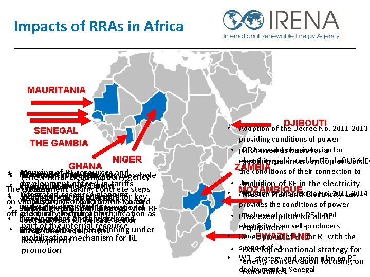 Impacts of RRAs in Africa MAURITANIA SENEGAL THE GAMBIA NIGER GHANA Mapping ofadopted RE