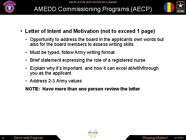 UNITED STATES ARMY RECRUITING COMMAND AMEDD Commissioning Programs (AECP) • Letter of Intent and