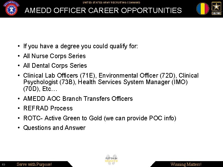 UNITED STATES ARMY RECRUITING COMMAND AMEDD OFFICER CAREER OPPORTUNITIES • If you have a