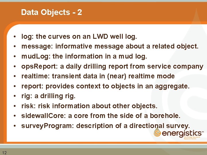 Data Objects - 2 • • • 12 log: the curves on an LWD