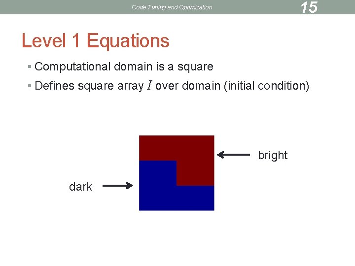 15 Code Tuning and Optimization Level 1 Equations § Computational domain is a square