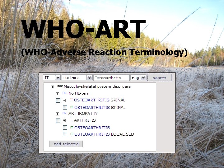WHO-ART (WHO-Adverse Reaction Terminology) Magnus Wallberg, UMC 