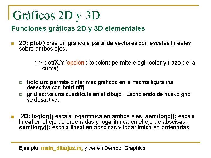 Gráficos 2 D y 3 D Funciones gráficas 2 D y 3 D elementales