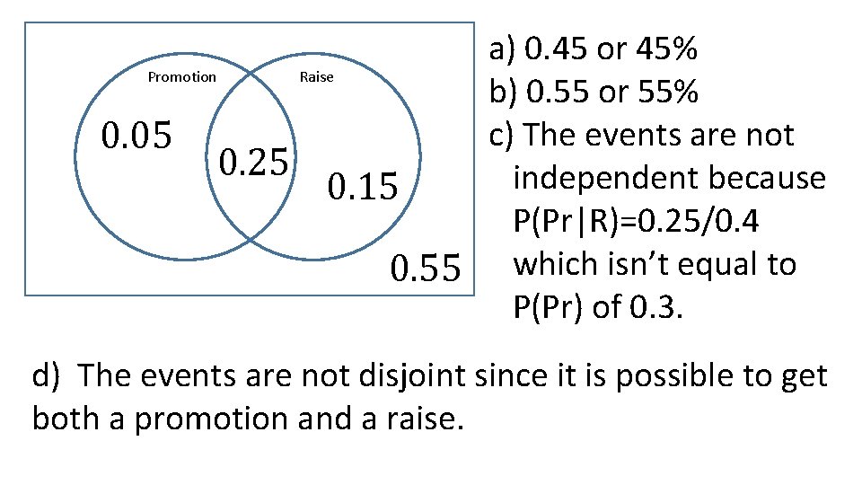 a) 0. 45 or 45% Promotion Raise b) 0. 55 or 55% c) The a) 0. 45 or 45% Promotion Raise b) 0. 55 or 55% c) The