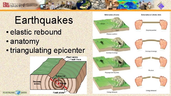Earthquakes • elastic rebound • anatomy • triangulating epicenter 