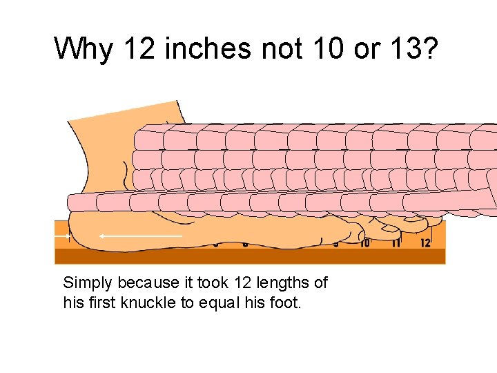 Why 12 inches not 10 or 13? Simply because it took 12 lengths of