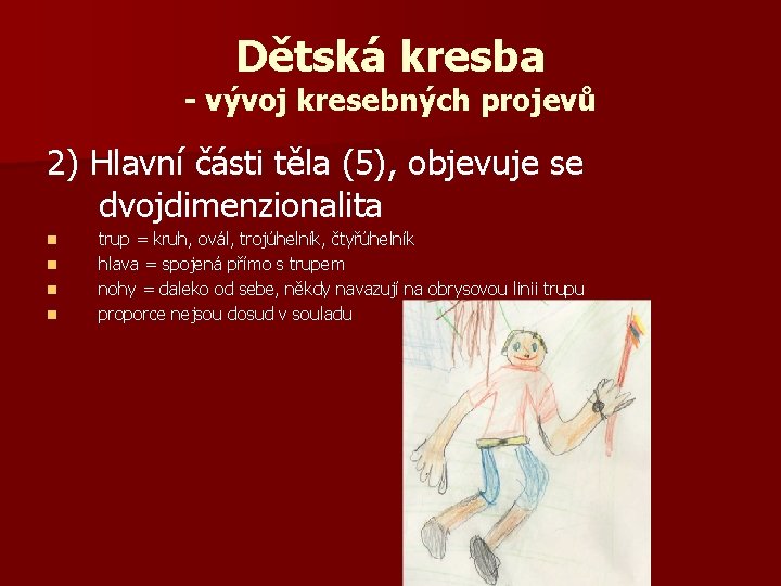 Dětská kresba - vývoj kresebných projevů 2) Hlavní části těla (5), objevuje se dvojdimenzionalita