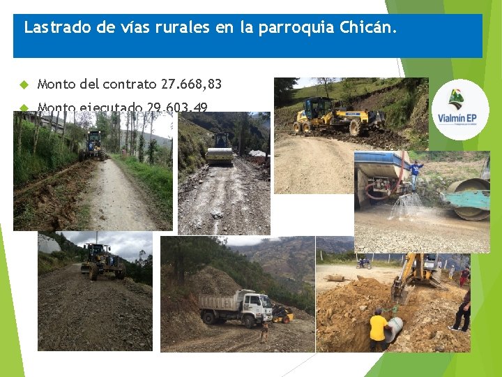 Lastrado de vías rurales en la parroquia Chicán. Monto del contrato 27. 668, 83