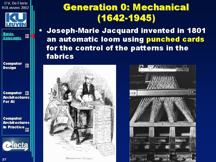 © V. De Florio KULeuven 2002 Basic Concepts Computer Design Computer Architectures For AI © V. De Florio KULeuven 2002 Basic Concepts Computer Design Computer Architectures For AI