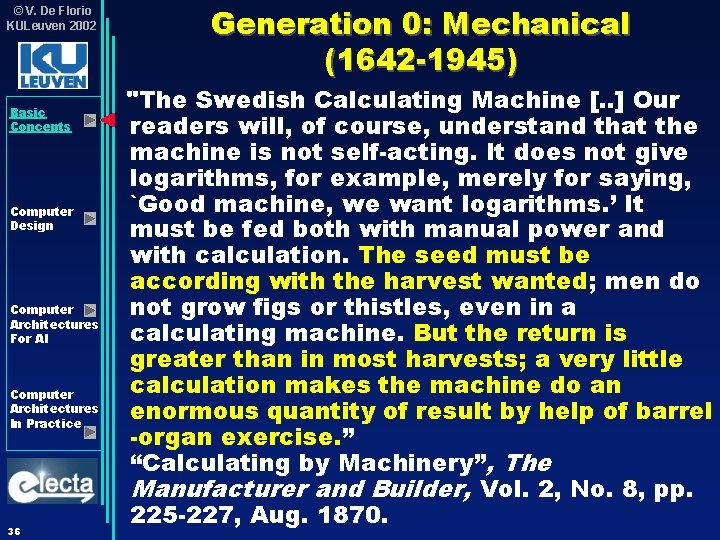 © V. De Florio KULeuven 2002 Basic Concepts Computer Design Computer Architectures For AI © V. De Florio KULeuven 2002 Basic Concepts Computer Design Computer Architectures For AI