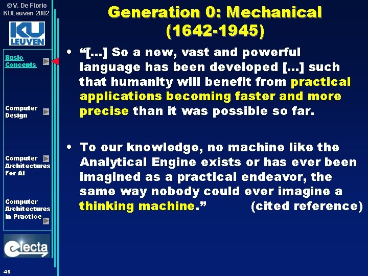 © V. De Florio KULeuven 2002 Basic Concepts Computer Design Computer Architectures For AI © V. De Florio KULeuven 2002 Basic Concepts Computer Design Computer Architectures For AI
