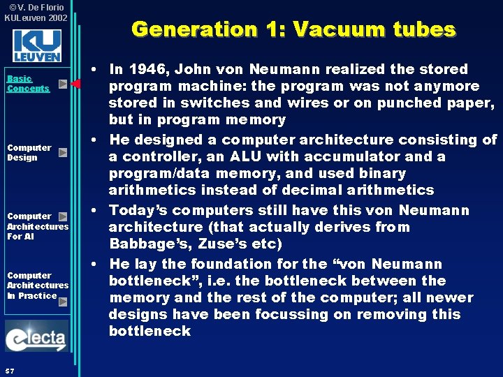 © V. De Florio KULeuven 2002 Basic Concepts Computer Design Computer Architectures For AI © V. De Florio KULeuven 2002 Basic Concepts Computer Design Computer Architectures For AI