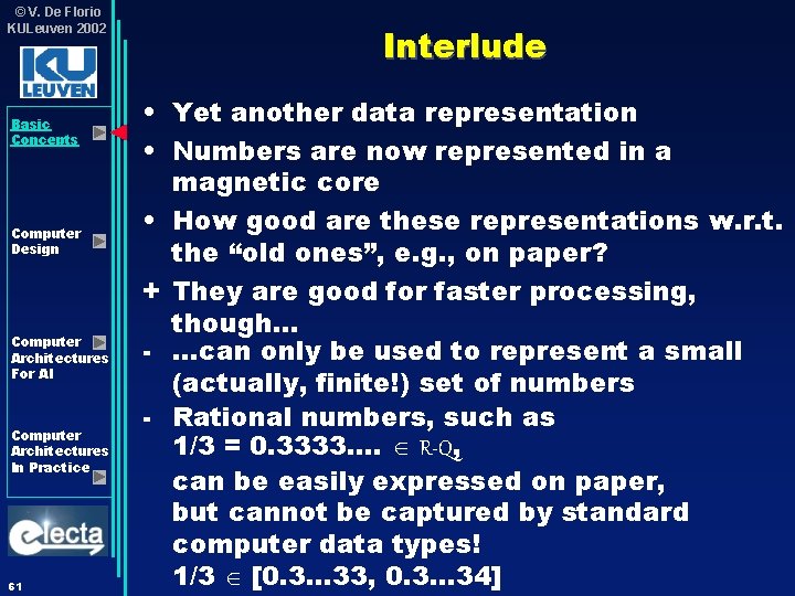 © V. De Florio KULeuven 2002 Basic Concepts Computer Design Computer Architectures For AI © V. De Florio KULeuven 2002 Basic Concepts Computer Design Computer Architectures For AI