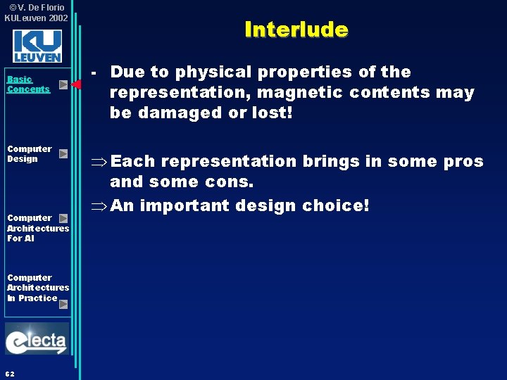 © V. De Florio KULeuven 2002 Basic Concepts Computer Design Computer Architectures For AI © V. De Florio KULeuven 2002 Basic Concepts Computer Design Computer Architectures For AI