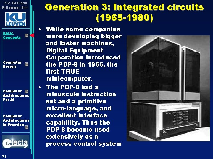 © V. De Florio KULeuven 2002 Basic Concepts Computer Design Computer Architectures For AI © V. De Florio KULeuven 2002 Basic Concepts Computer Design Computer Architectures For AI