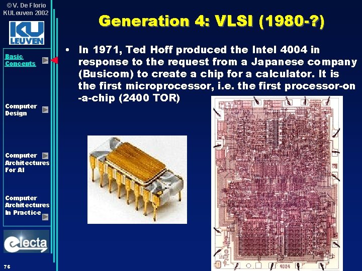 © V. De Florio KULeuven 2002 Basic Concepts Computer Design Computer Architectures For AI © V. De Florio KULeuven 2002 Basic Concepts Computer Design Computer Architectures For AI