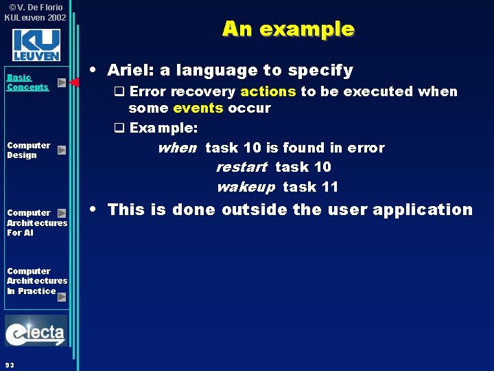 © V. De Florio KULeuven 2002 Basic Concepts Computer Design Computer Architectures For AI © V. De Florio KULeuven 2002 Basic Concepts Computer Design Computer Architectures For AI