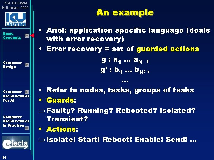© V. De Florio KULeuven 2002 Basic Concepts Computer Design Computer Architectures For AI © V. De Florio KULeuven 2002 Basic Concepts Computer Design Computer Architectures For AI